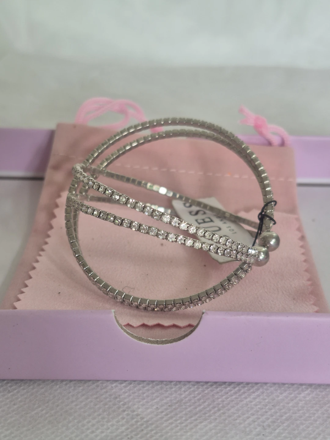 Guess Silver Tone Crystal Crossover Bangle Bracelet - photo 3
