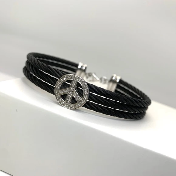 Sterling Silver and Cable Wire Peace Sign Bracelet