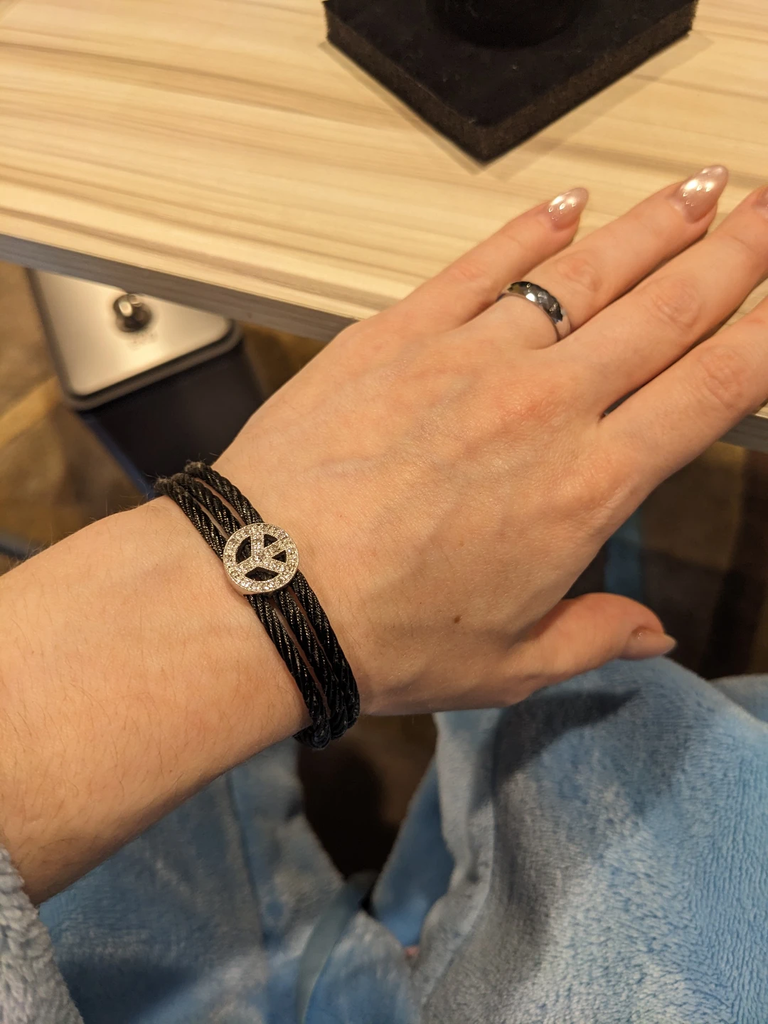 Sterling Silver and Cable Wire Peace Sign Bracelet - photo 4