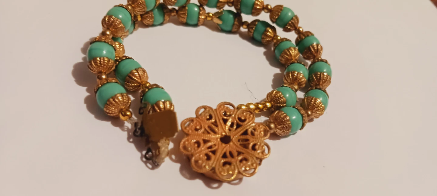 Gorgeous Vintage Turquoise and Gold Filigree Bracelet - photo 4