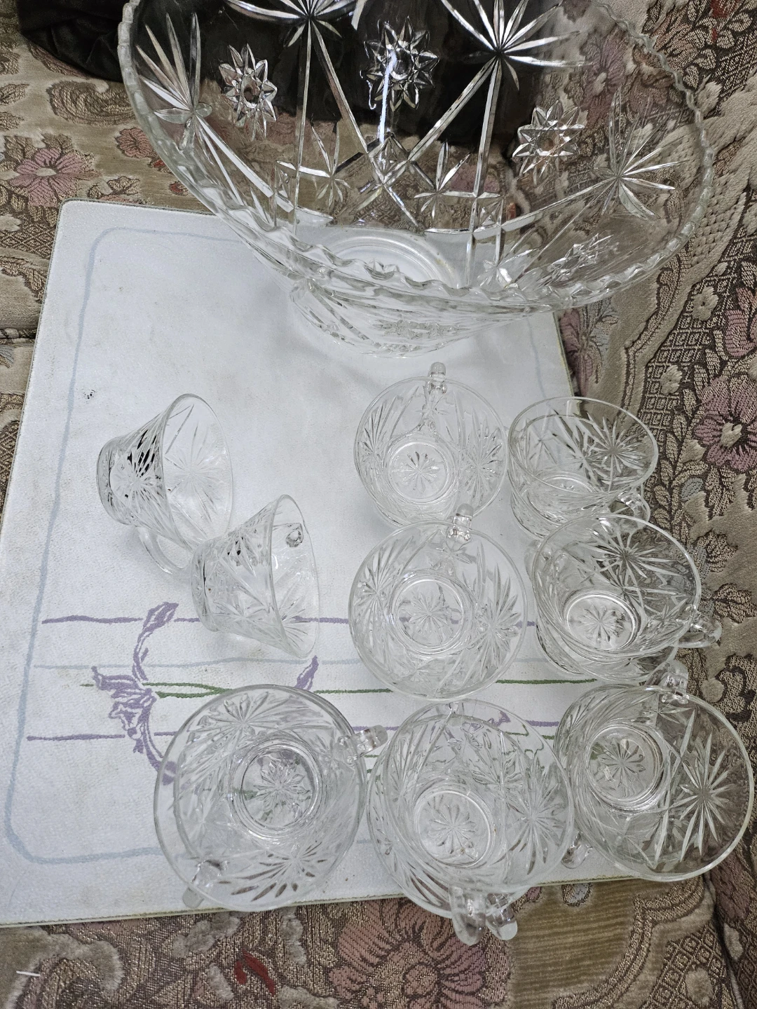 Crystal Punch Bowl and 16 Cups Set