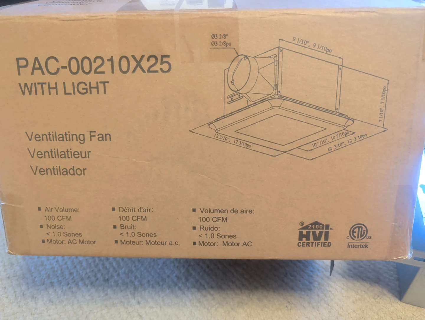 Broan-NuTone PAC-00210X25 Ventilating Fan with Light