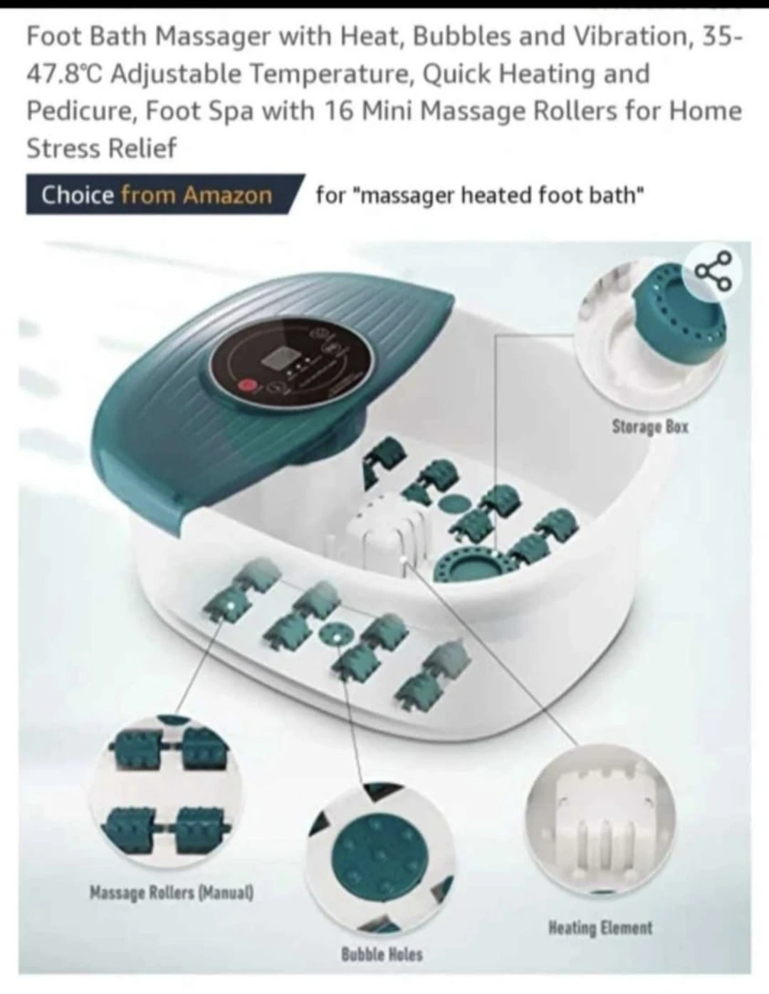 Foot Spa Bath Massager with Heat, Bubble and Vibration, 95-118℉ - photo 2