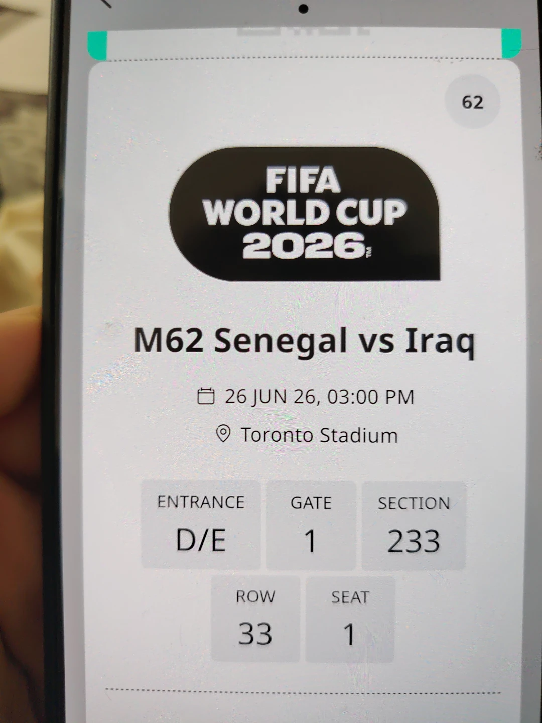 Fifa Worldcup ticket Iraq vs Sengal