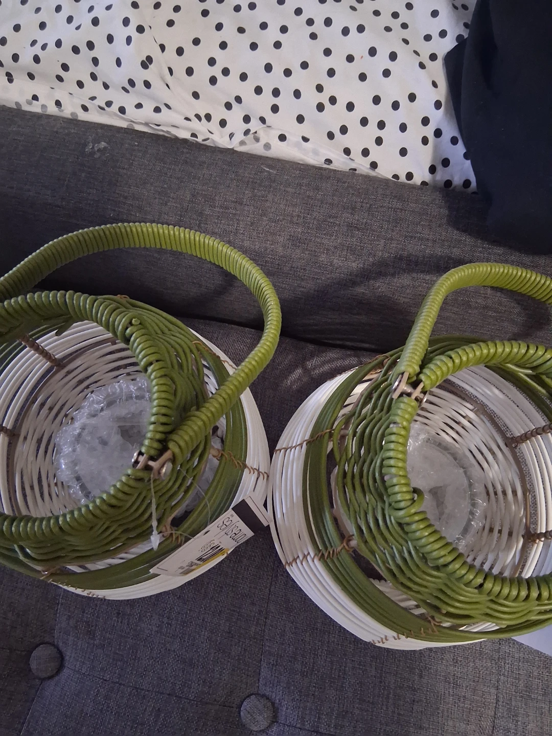 Set of 2 Home Styles Green and White Wicker Lantern Baskets - photo 2