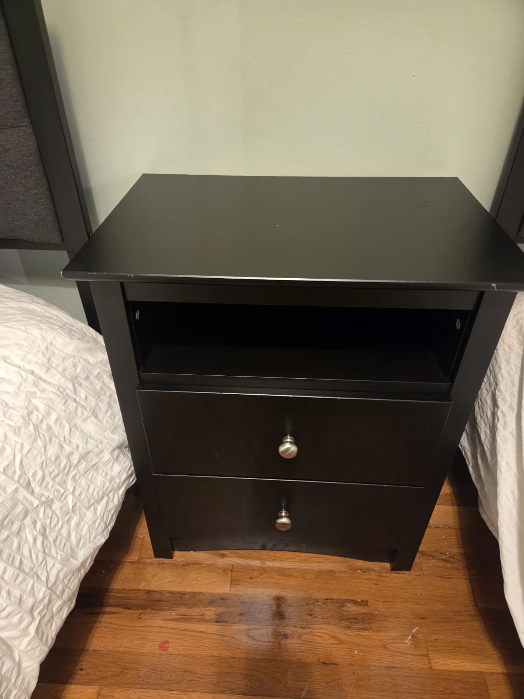 Black Nightstand with 2 Drawers