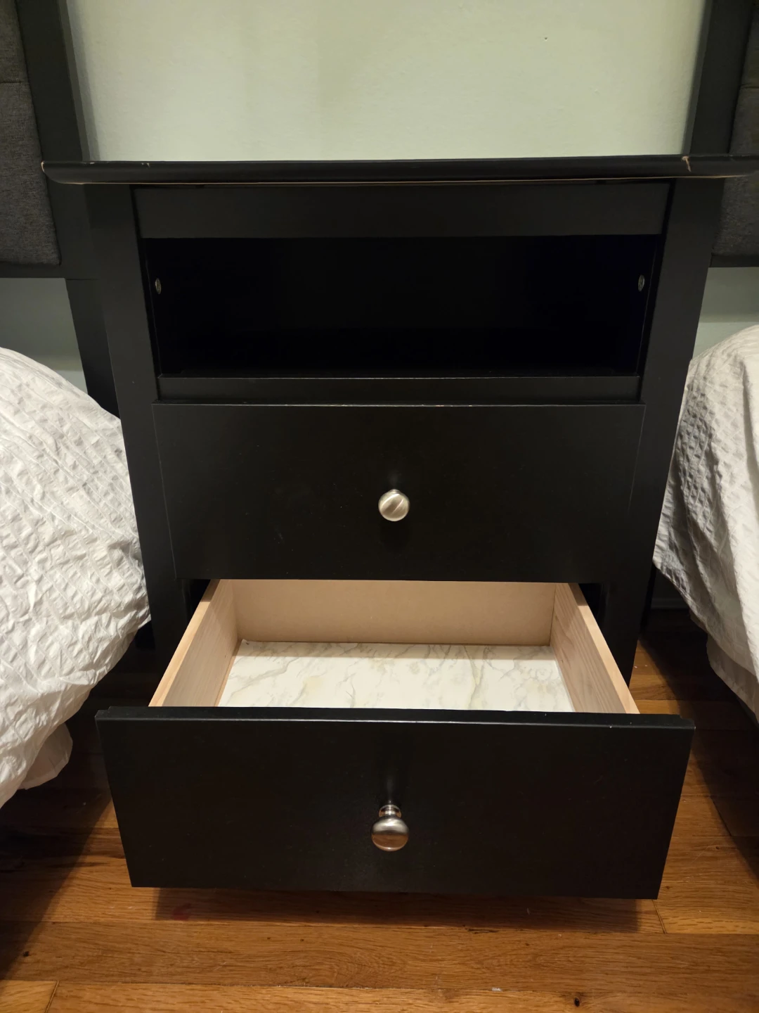 Black Nightstand with 2 Drawers - photo 2