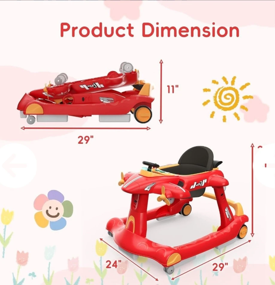 Red Airplane Baby Walker with Removable Tray - photo 2