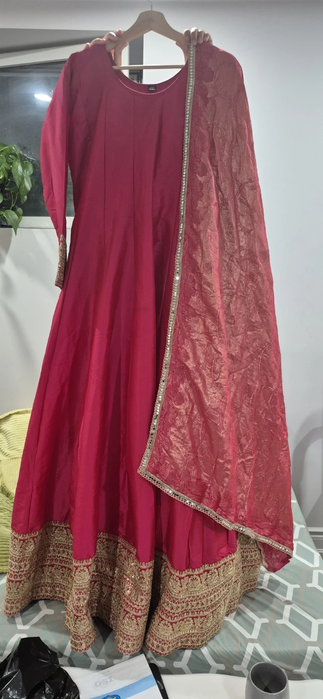 Pink Anarkali Dress with Gold Embroidery