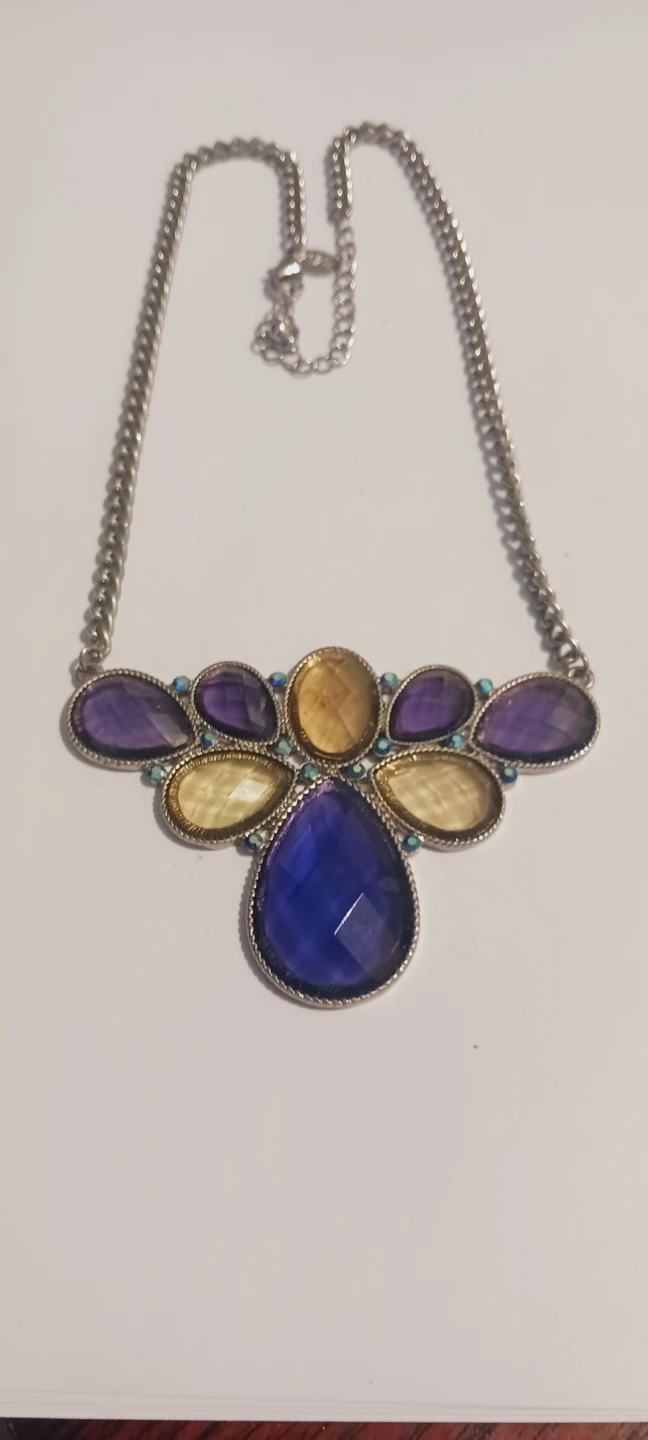 Gorgeous Statement Necklace with Purple & Yellow Gems