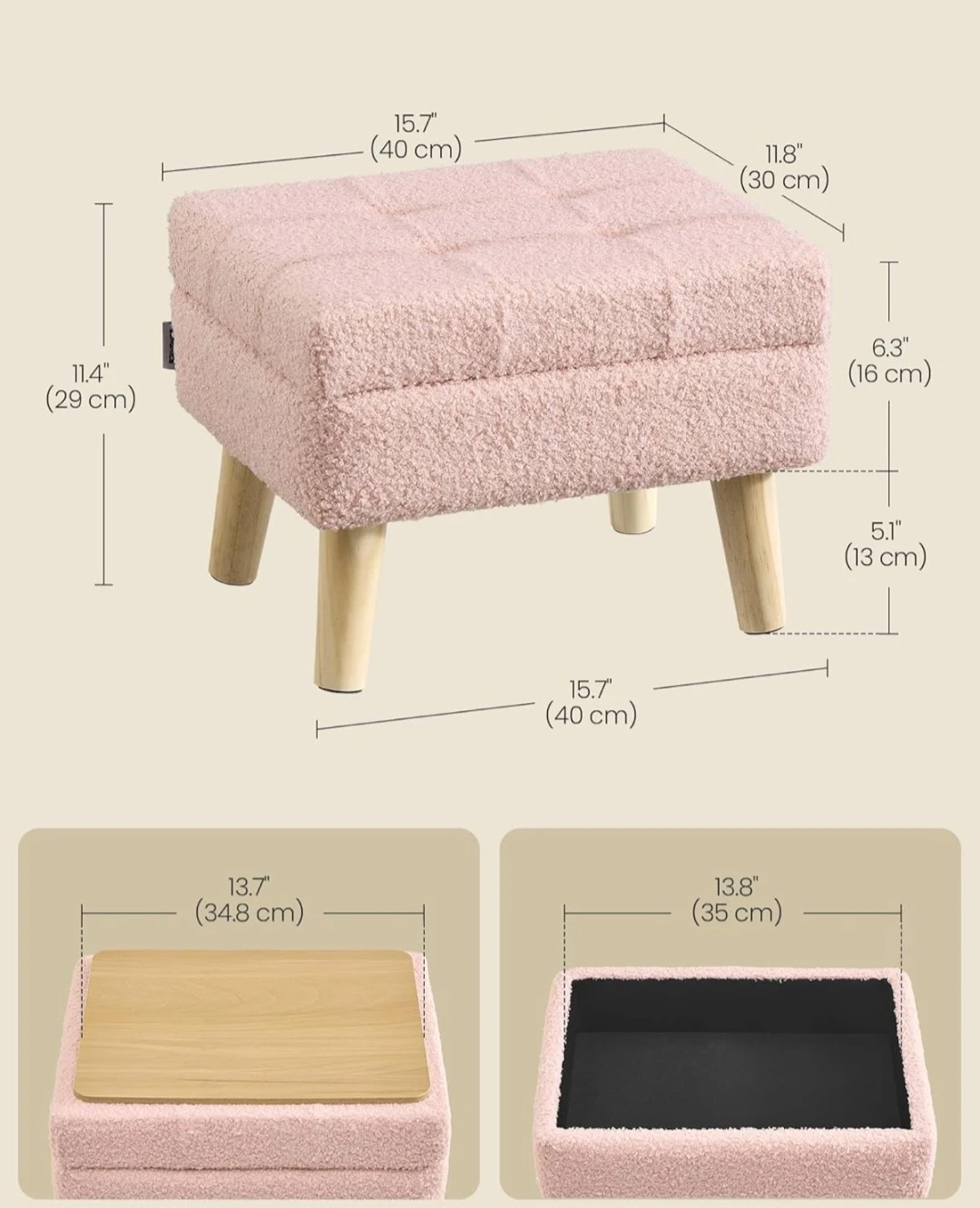 Pink Teddy Fabric Storage Footstool Ottoman - photo 2