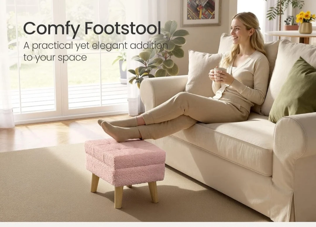 Pink Teddy Fabric Storage Footstool Ottoman - photo 3