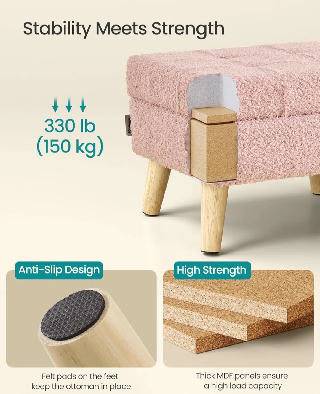Pink Teddy Fabric Storage Footstool Ottoman - photo 5