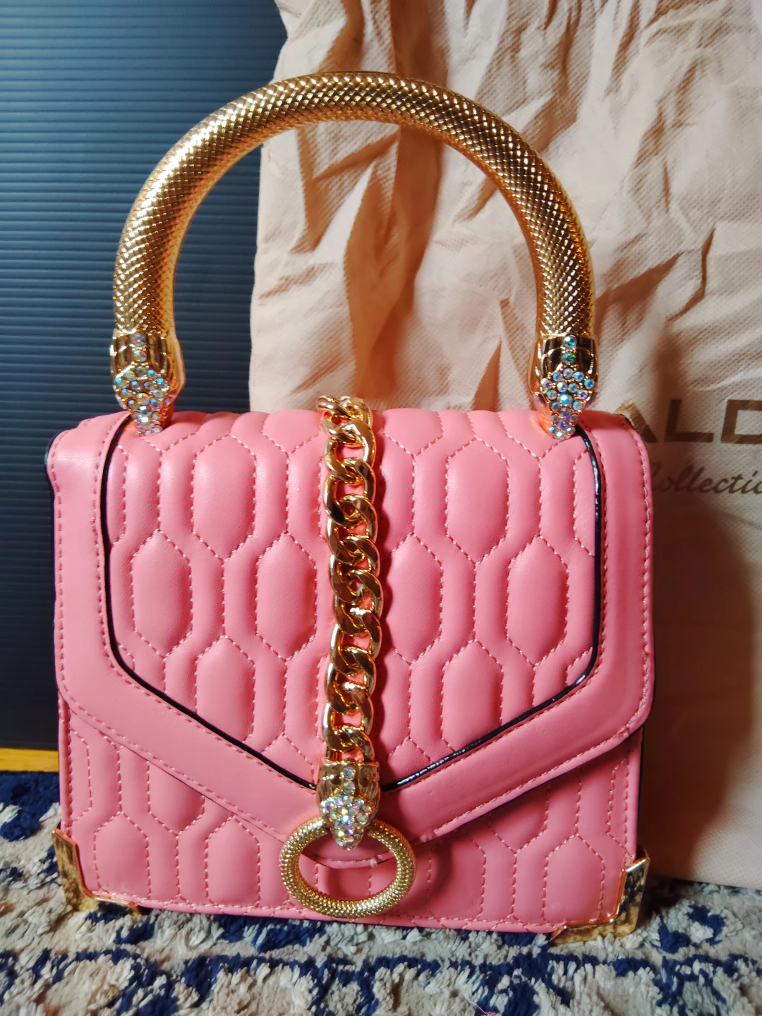ALDO Collection Pink Quilted Handbag with Gold Chain - photo 2