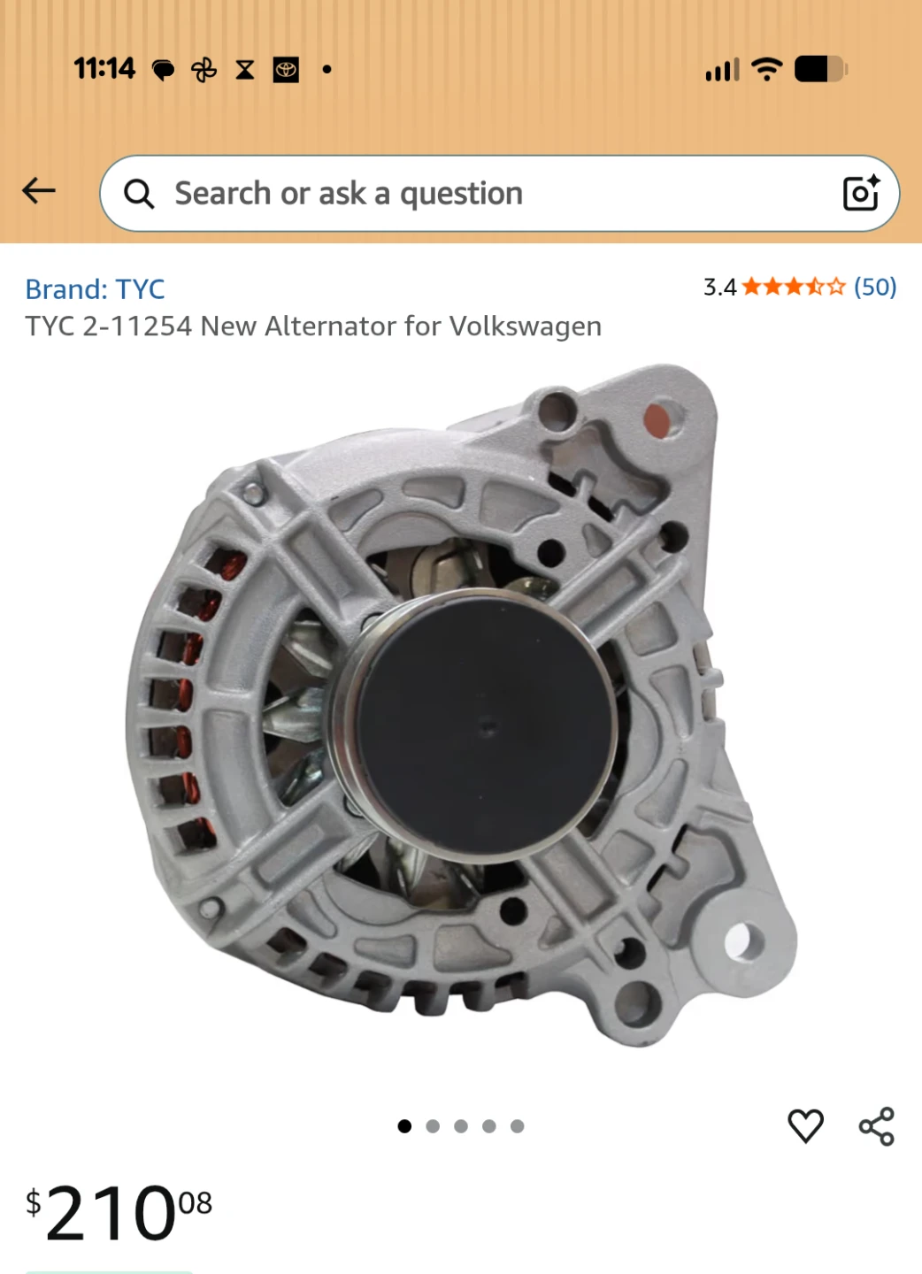 TYC 2-11254 New Alternator for Volkswagen