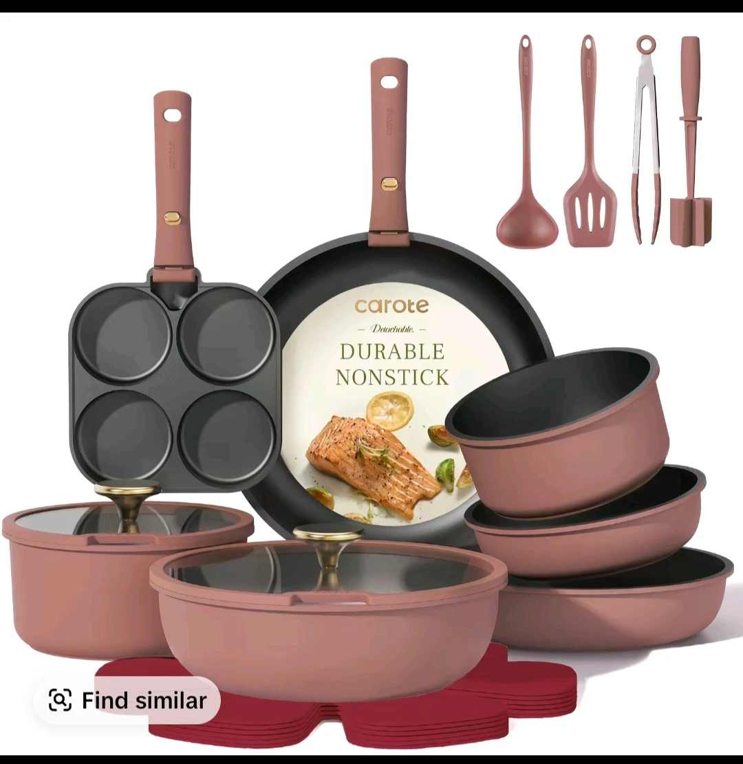 Carote 21 Piece Cookware Set - Durable Nonstick, Rose Gold