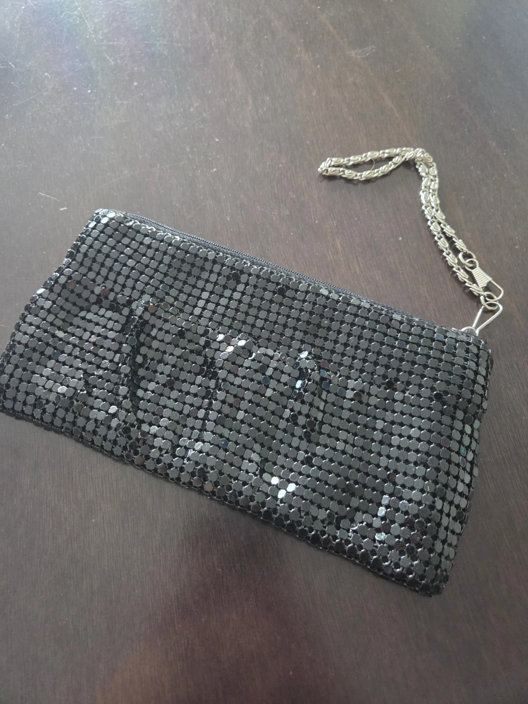 Black Mesh Clutch Purse with Chain