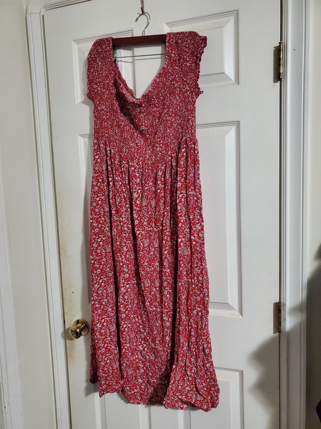 Women's Red Floral Smocked Maxi Dress 3XL - photo 5