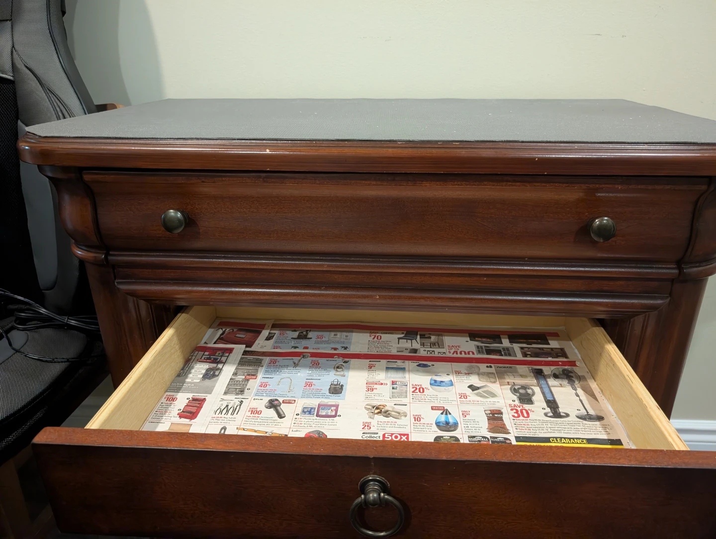 Dark Wood 3-Drawer Nightstand - photo 3