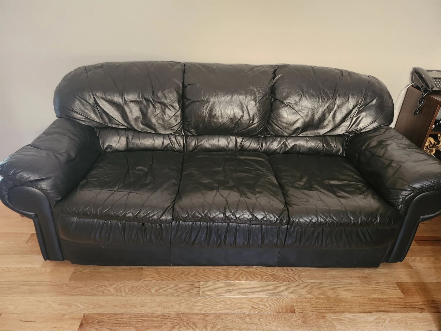 Black Leather 3-Seater Sofa
