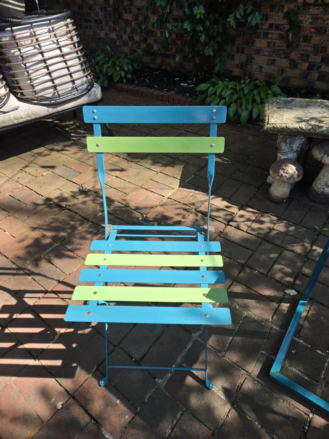Blue and Green Metal Bistro Chairs + Table (Set of 3) - photo 3