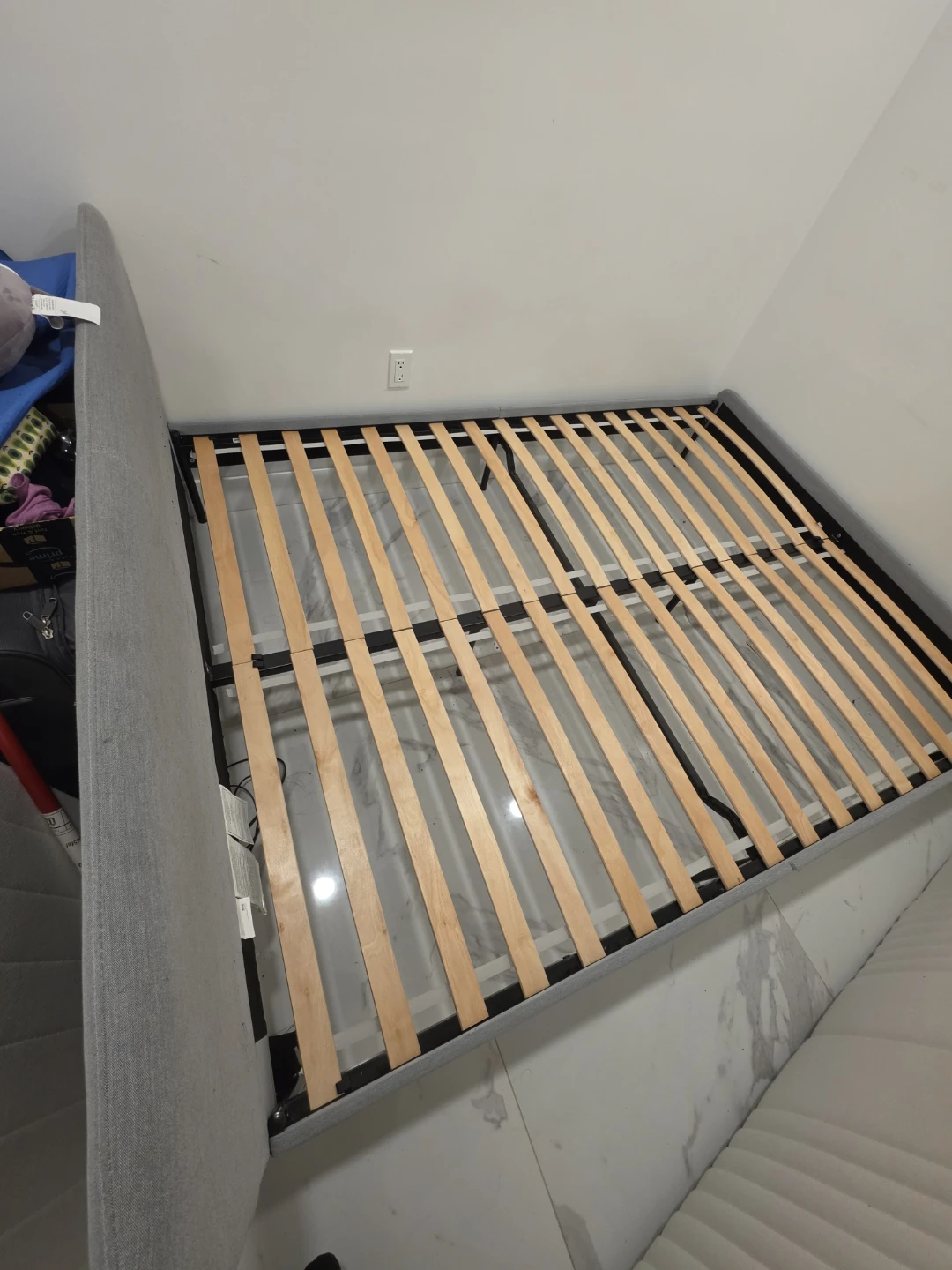 Move out sale - Grey Upholstered Bed Frame queen size