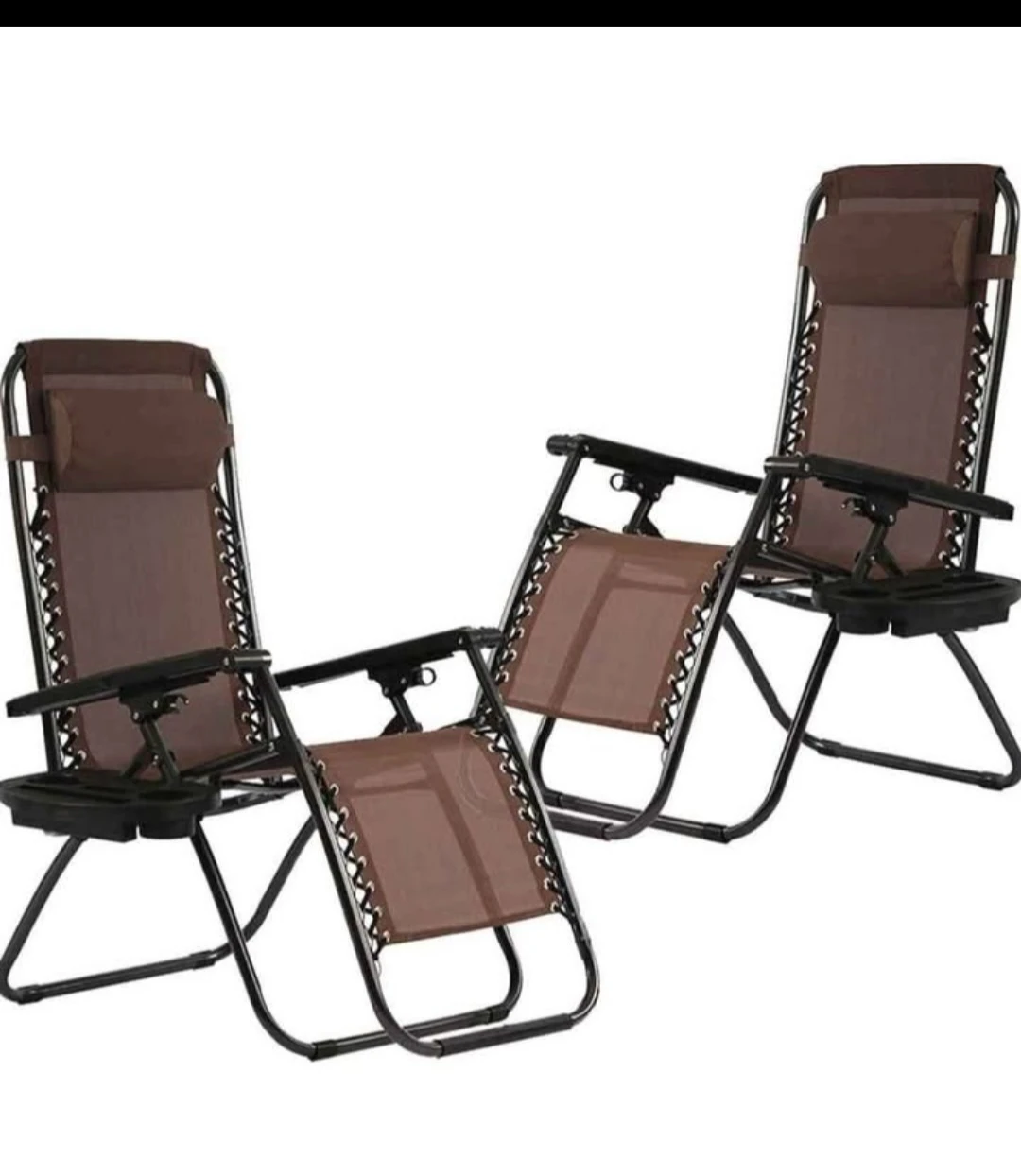 Set of 2 Brown Zero Gravity Chairs with Cup Holders