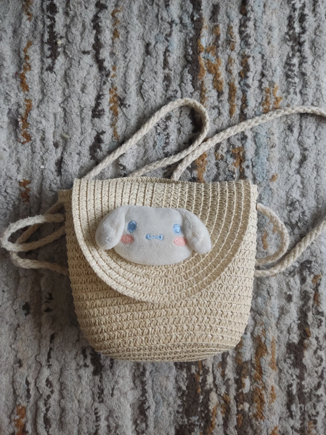 Straw Crossbody Bag with Cinnamoroll Face