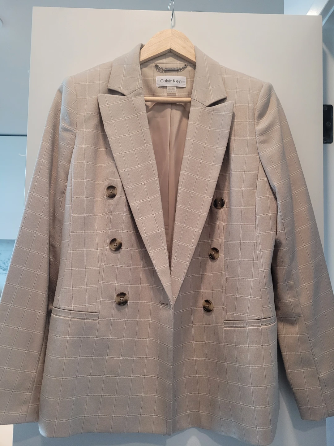 Size 10 Calvin Klein Women's Double-Breasted Plaid Blazer