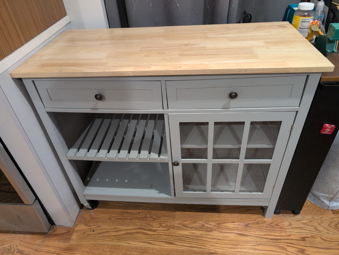 Grey Kitchen Island Cart with Wooden Top