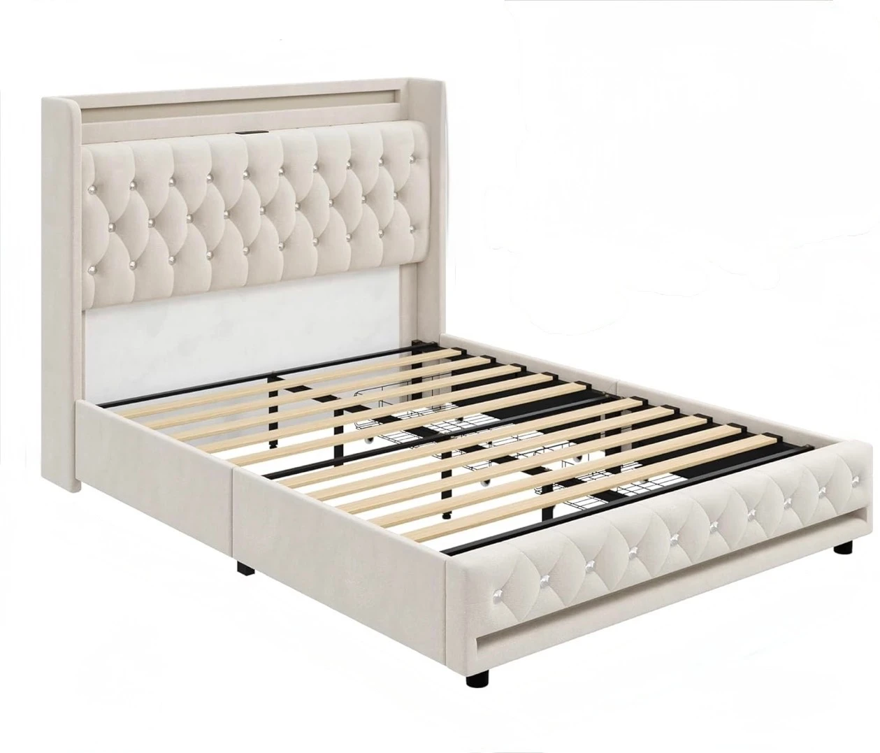 Upholstered Queen Bed Frame with LED Headboard and Storage - photo 3