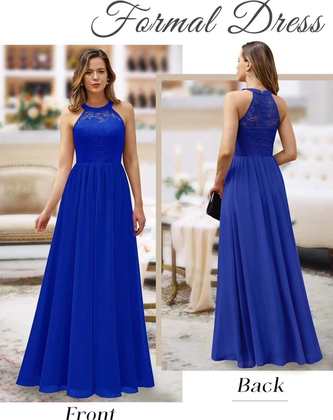 Wedtrend Royal Blue Lace Halter Formal Dress