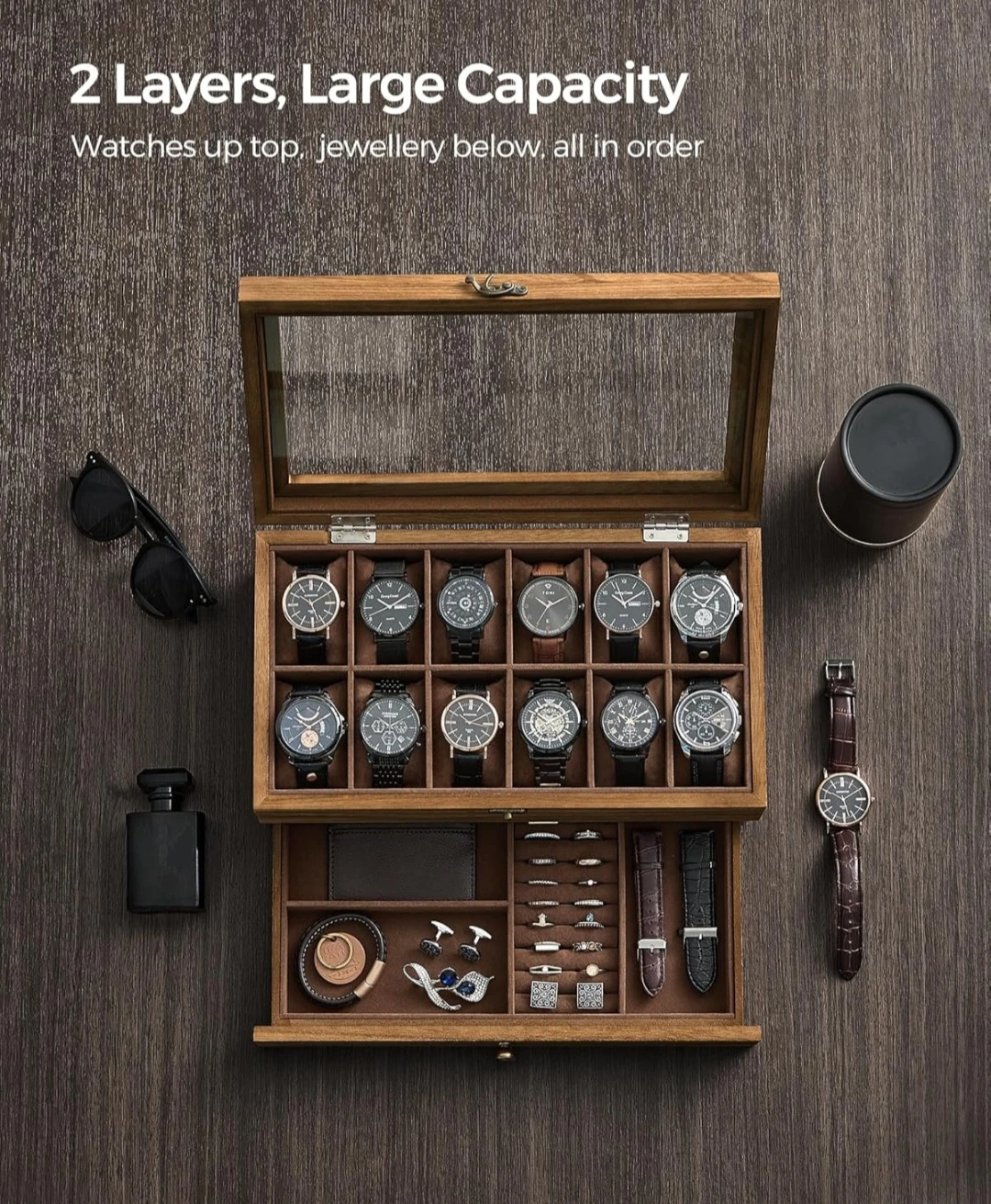 Wooden Watch and Jewellery Box Organizer