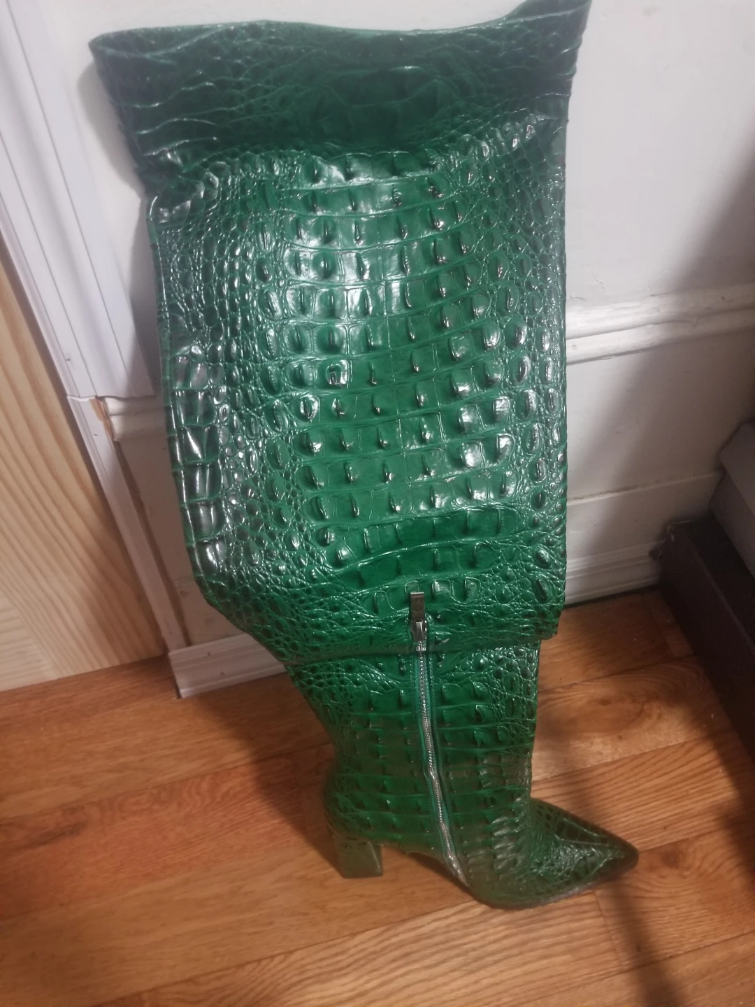Green Crocodile Print Knee-High Boots - photo 5