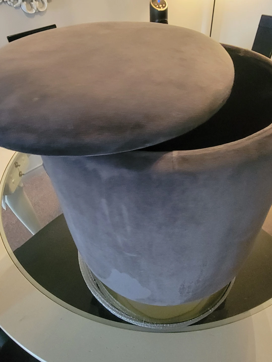 Grey Velvet Storage Ottoman with Gold Base - photo 3