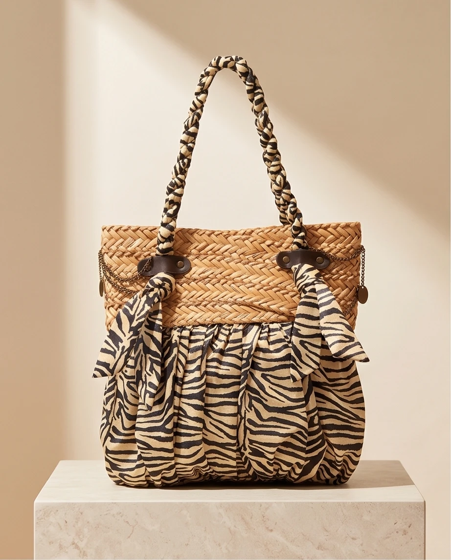 Sun 'N' Sand Zebra Print Straw Tote Bag - photo 2