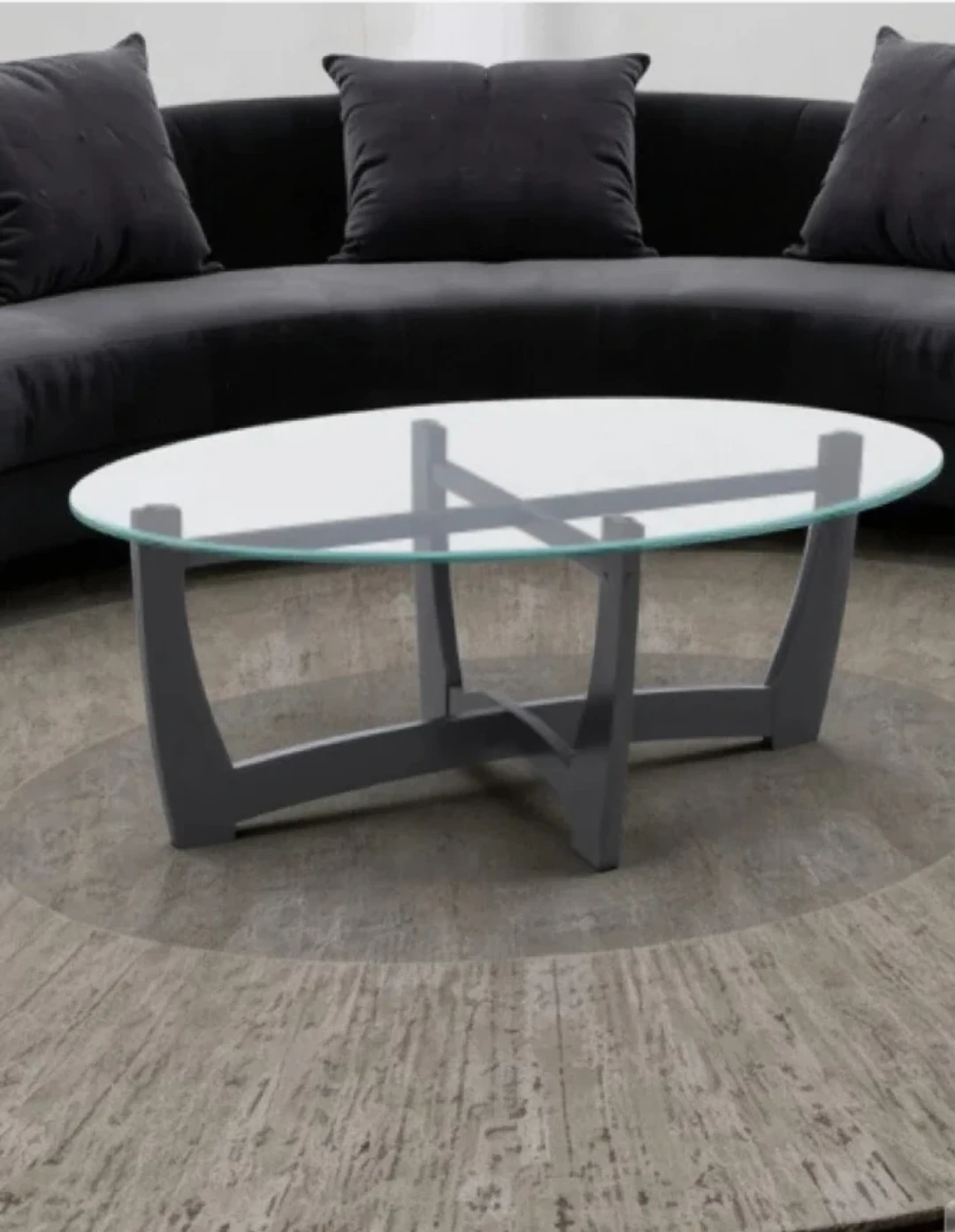 Oval Glass Coffee Table with Grey Base