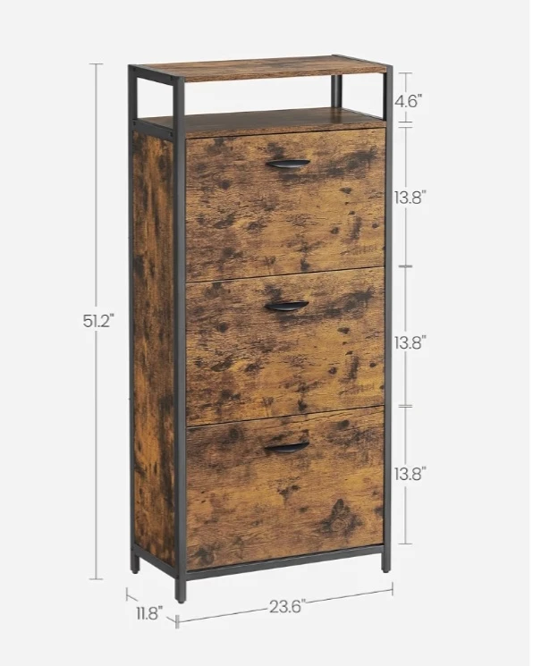 3-Tier Shoe Cabinet with Drawers Rustic Brown - photo 4