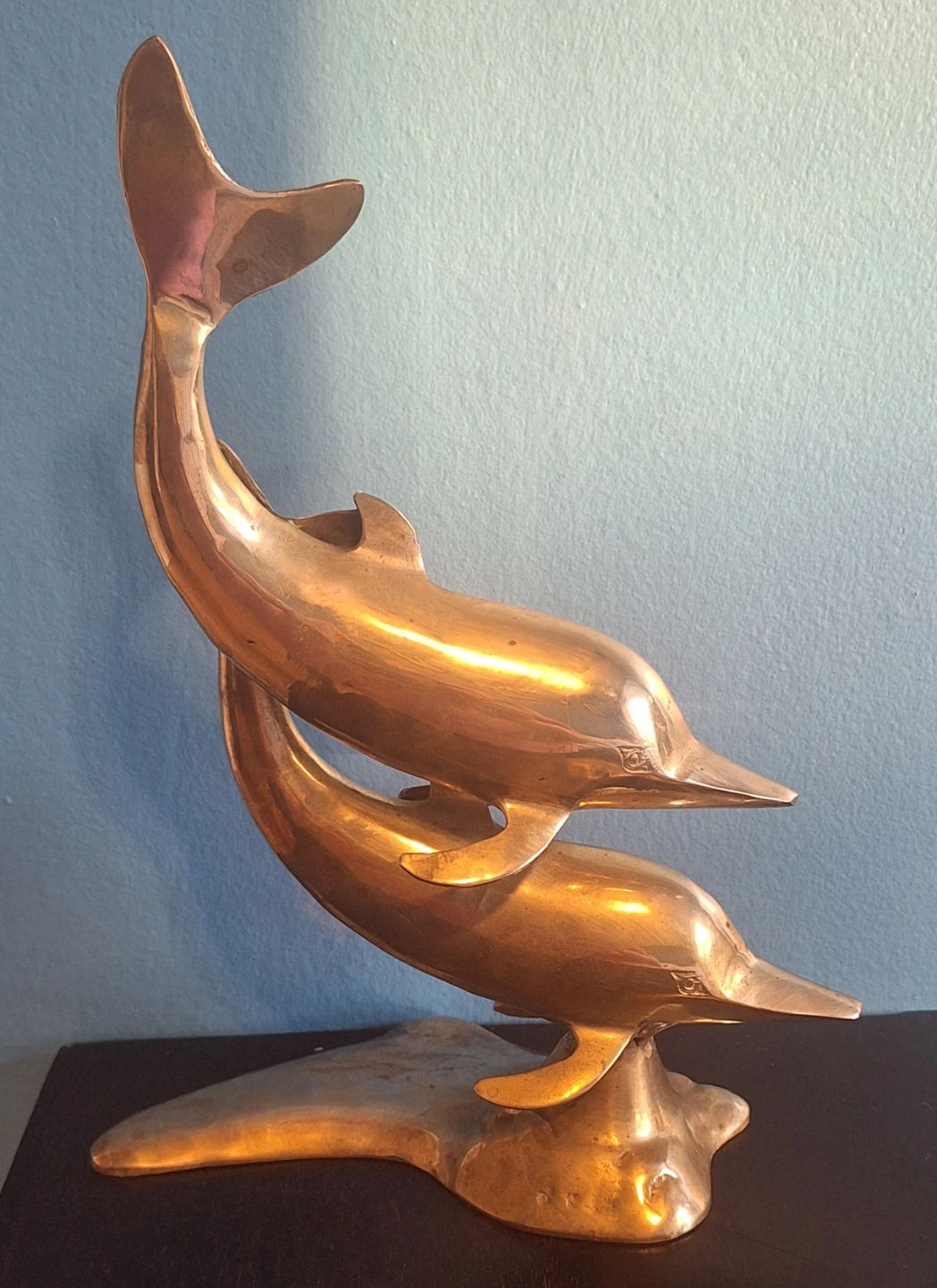 Vintage Large 11" MCM Brass Dolphin Sculpture