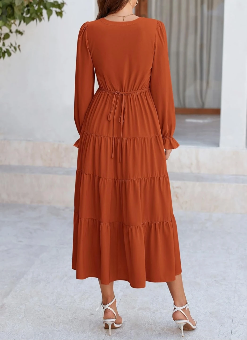 Women's Orange Tiered Maxi Dress - photo 4