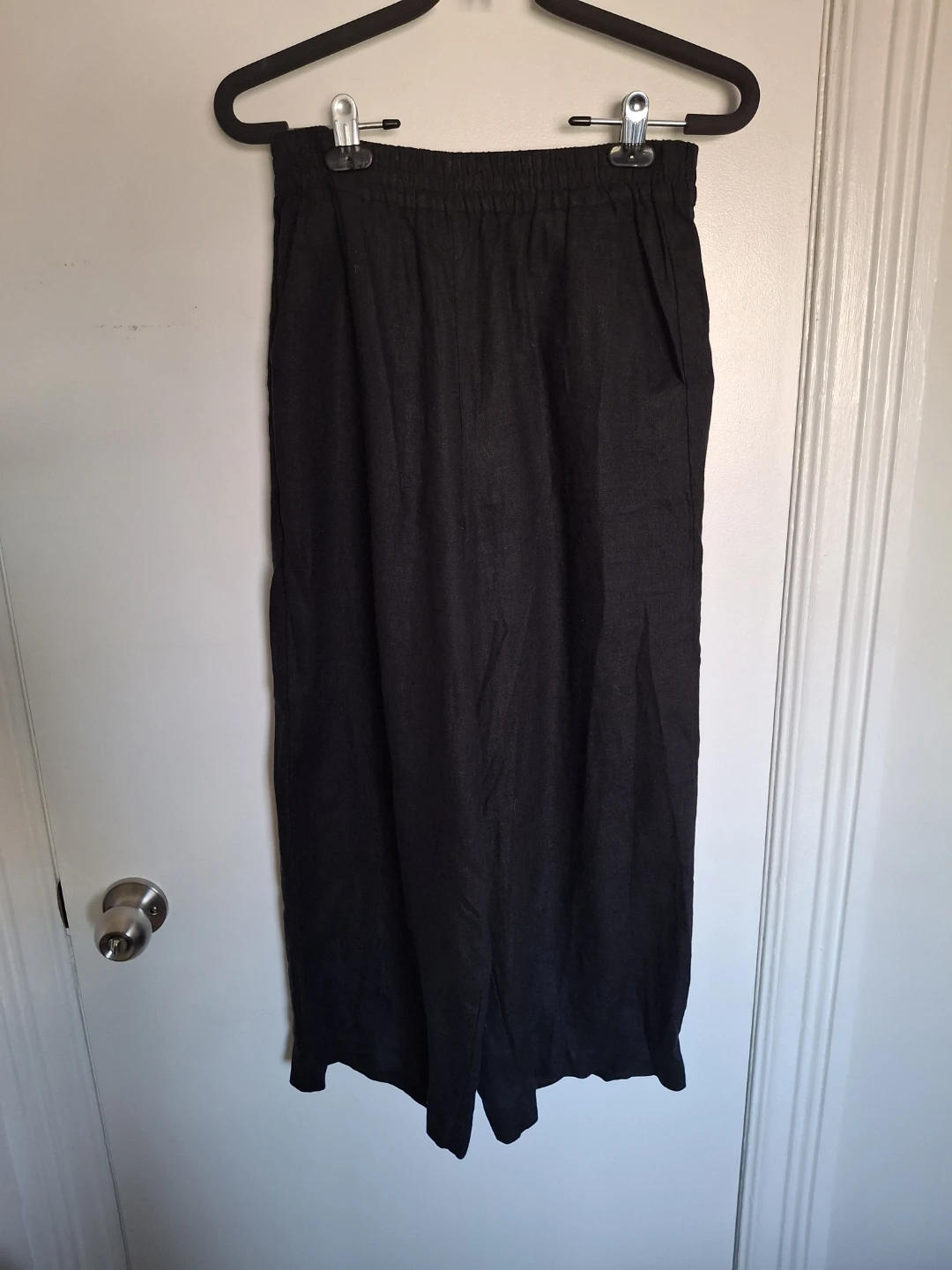 Black Wide Leg Linen Blend Pants - Size Medium