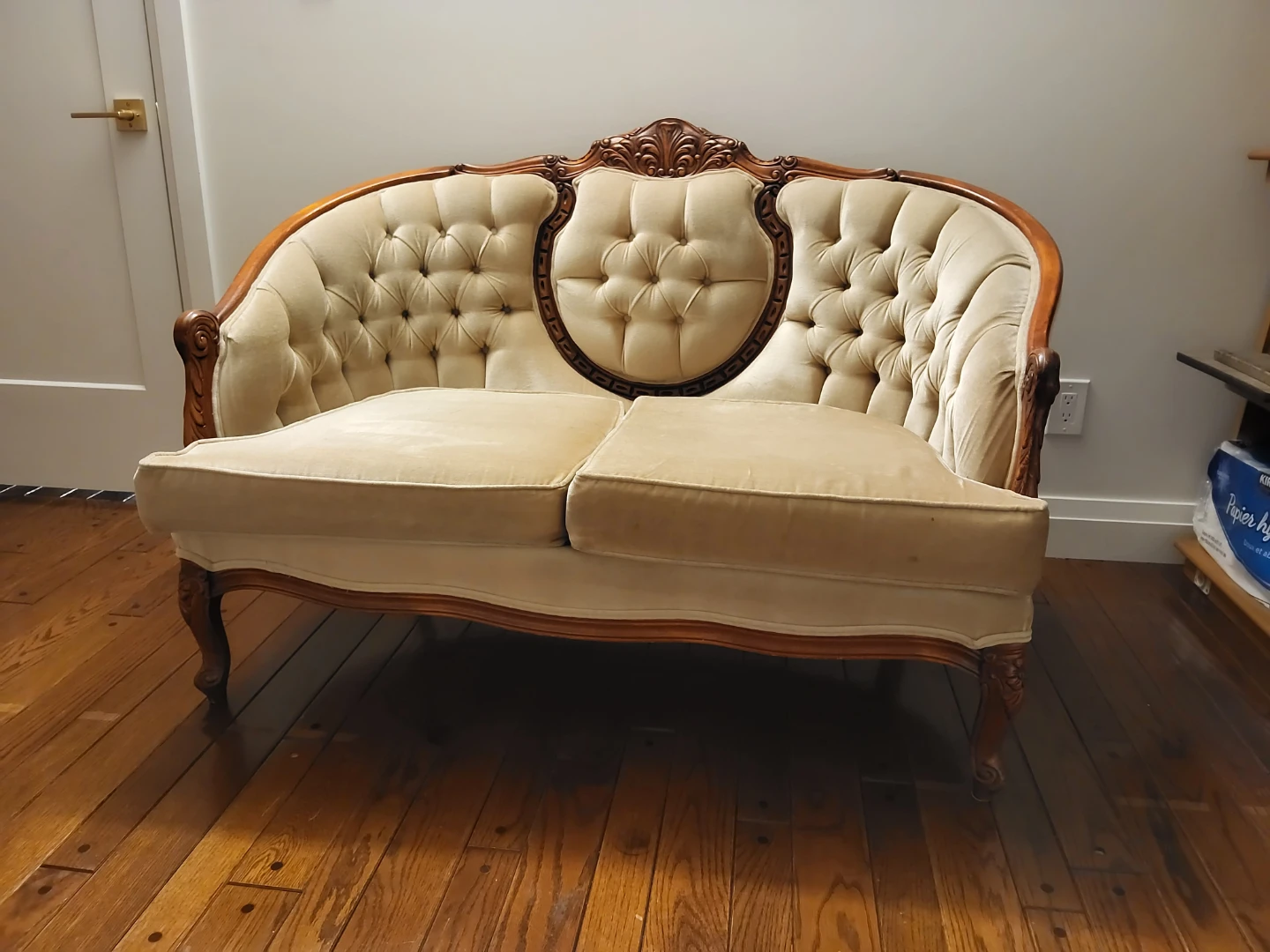 Vintage Loveseat Sofa - Beige Upholstery