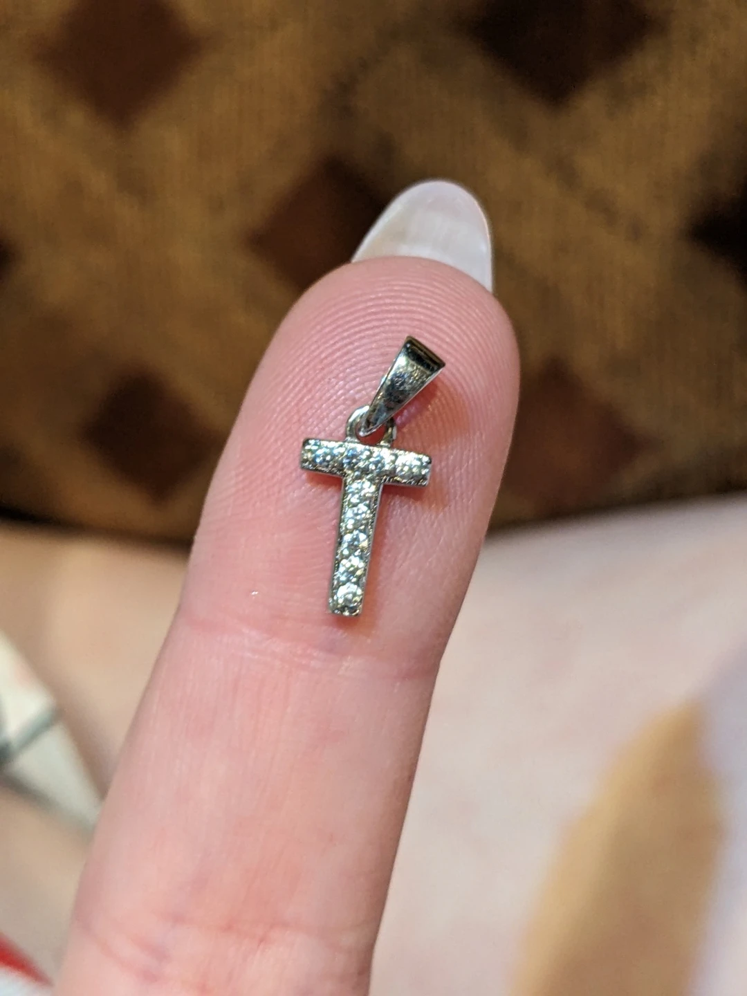 Sterling Silver 'T' Pendant/Charm with Cubic Zirconia