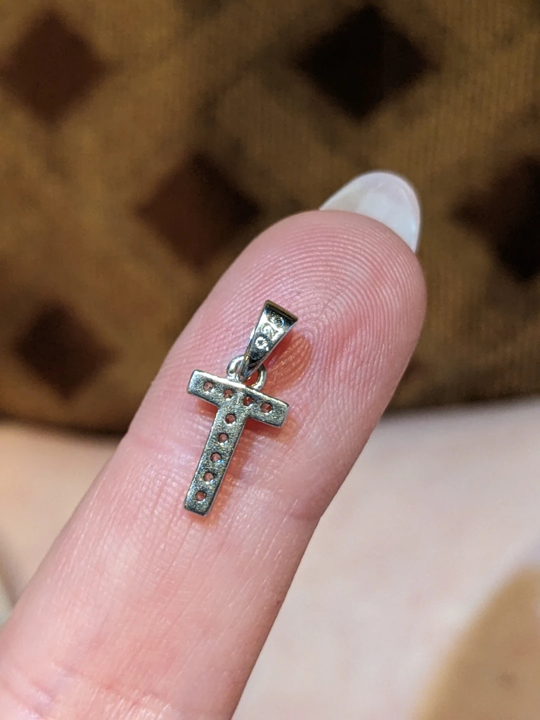 Sterling Silver 'T' Pendant/Charm with Cubic Zirconia - photo 2