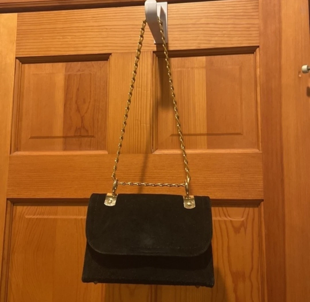 Vintage Classic Black Suede Mini Shoulder Bag with Gold Chain - photo 3