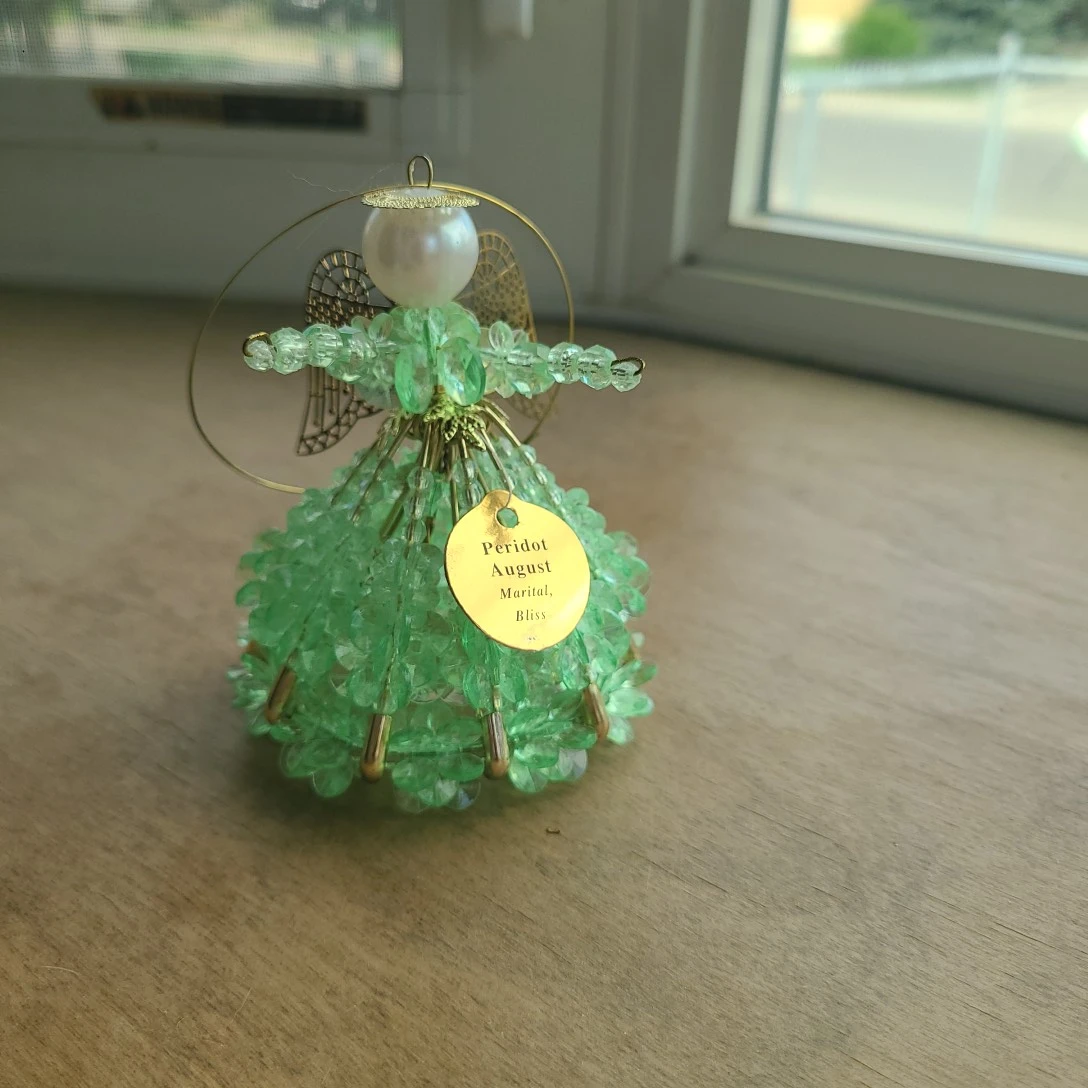 Beaded Angel Ornament - Peridot August
