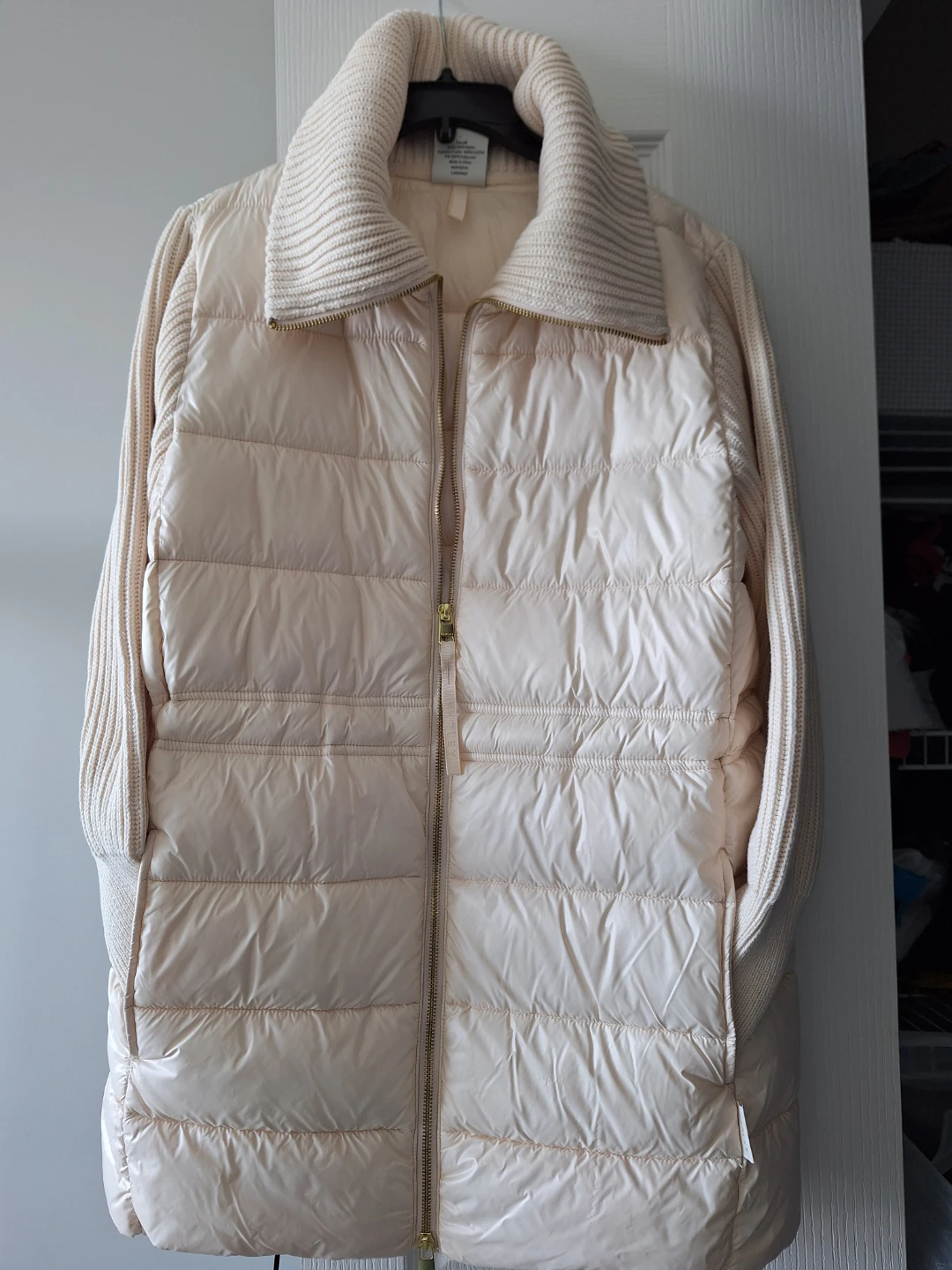 Varley Down Puffer Coat with Knit Sleeves