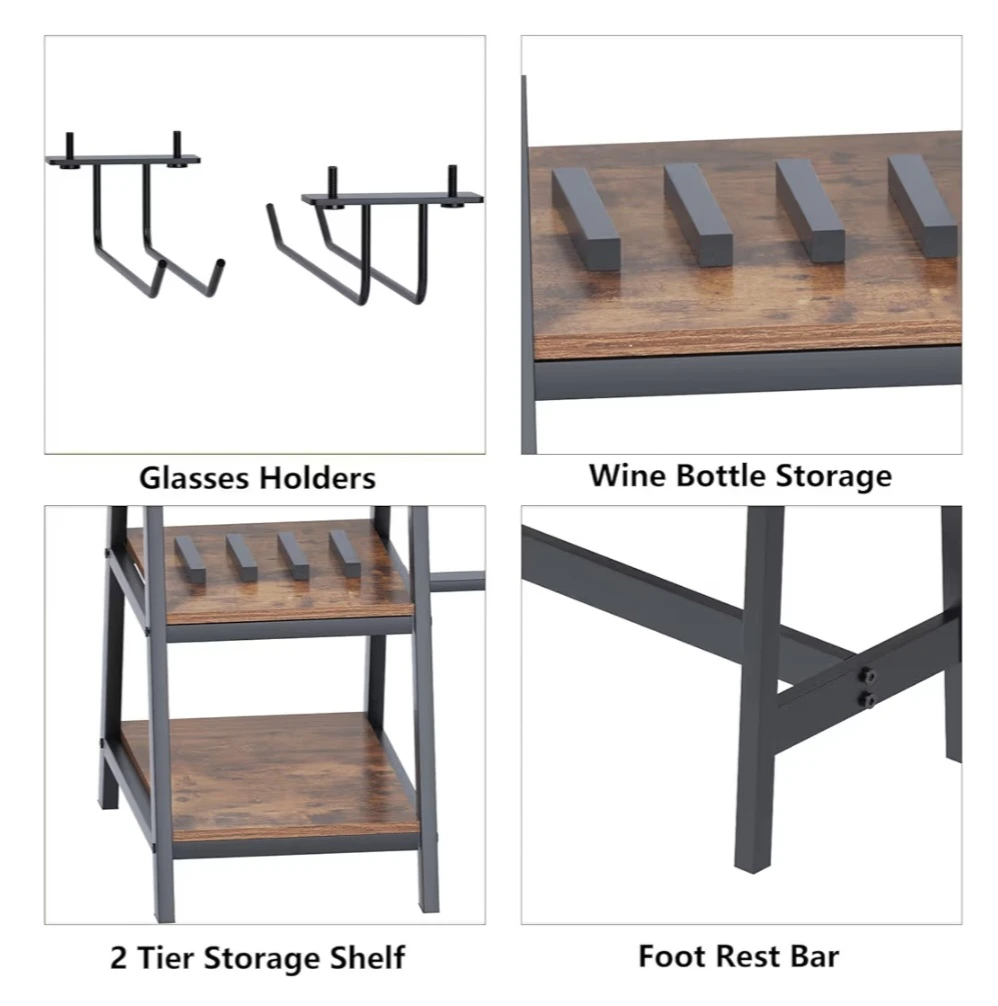 SDHYL Dining Table Set with 2 Benches and Storage - Rustic Brown - photo 2