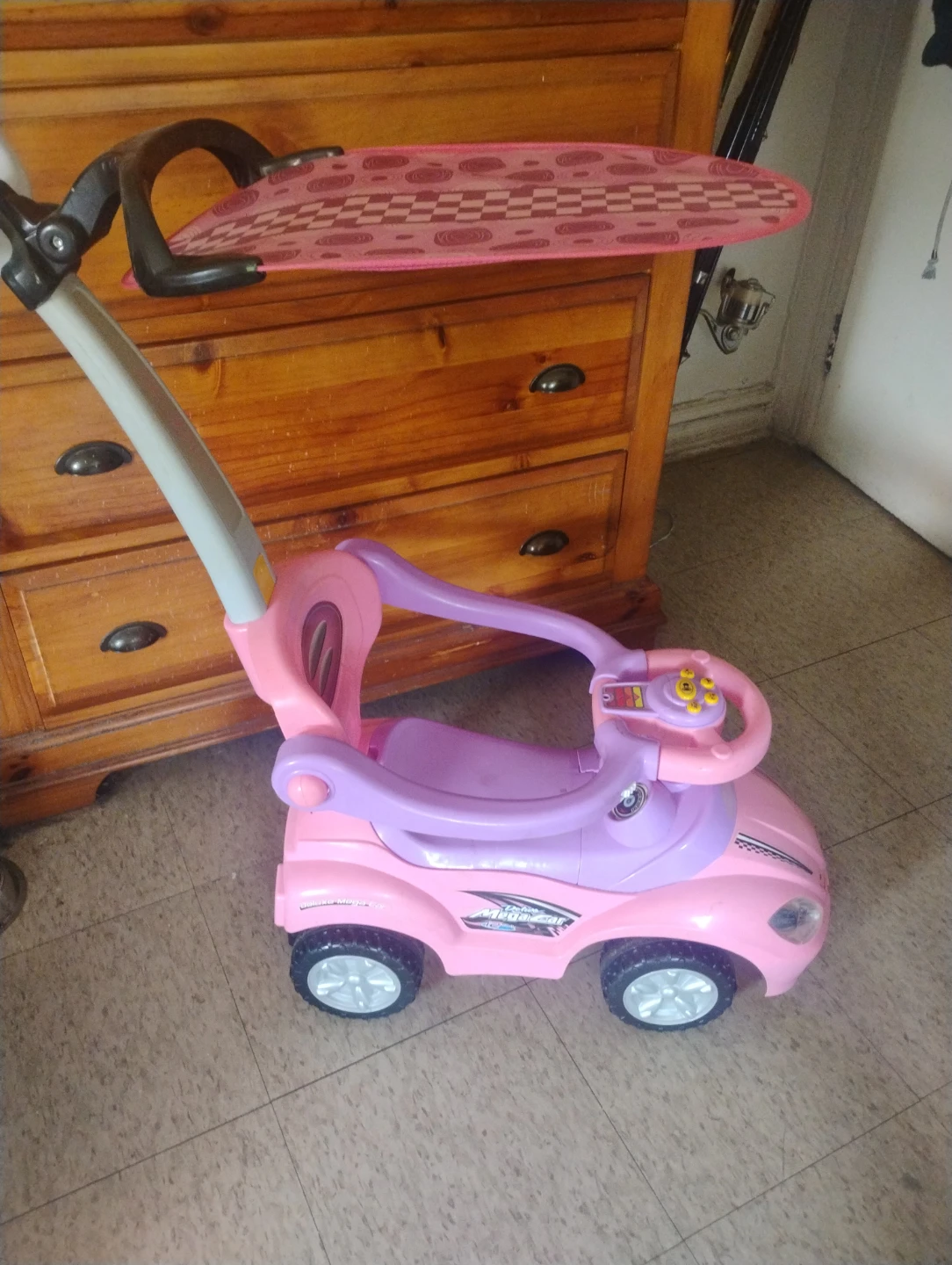 Pink "Mega Car" Ride-On Push Car with Canopy
