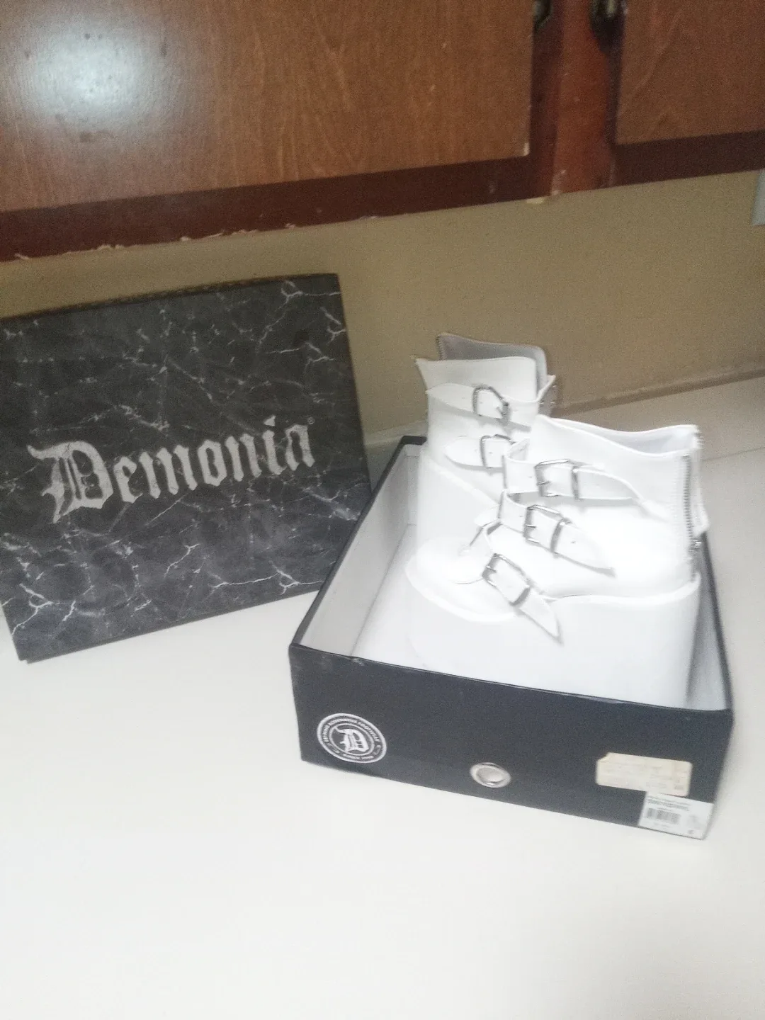 Demonia White Platform Ankle Boots